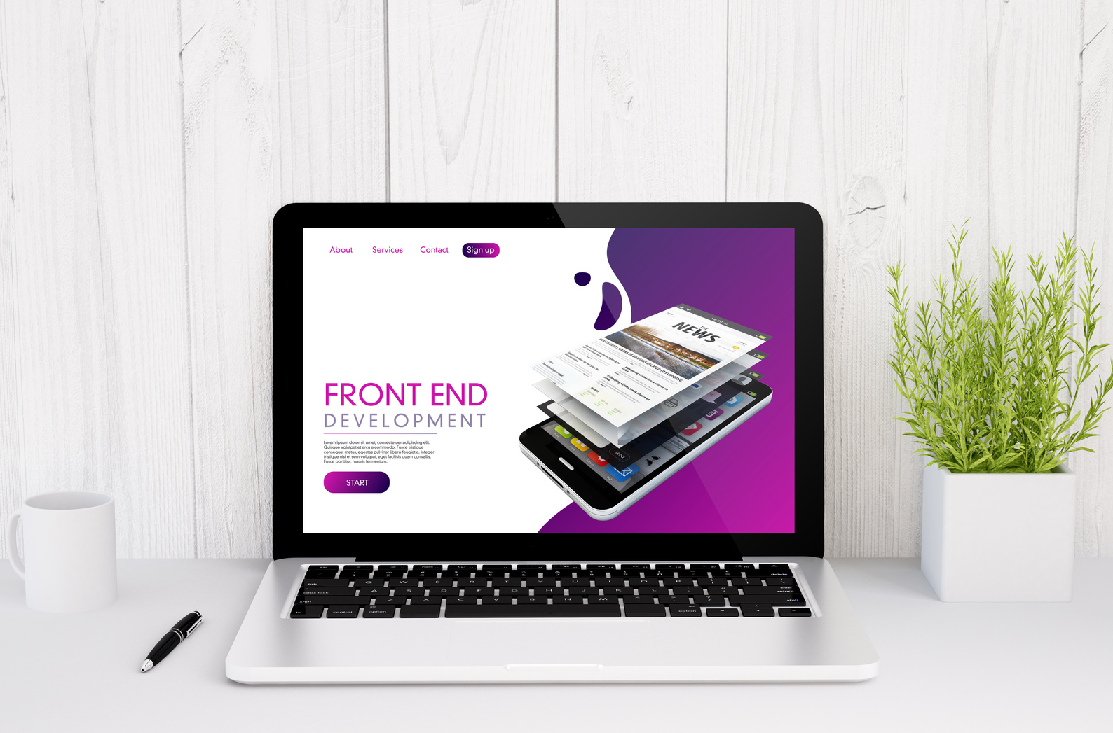 laptop on table front end website design